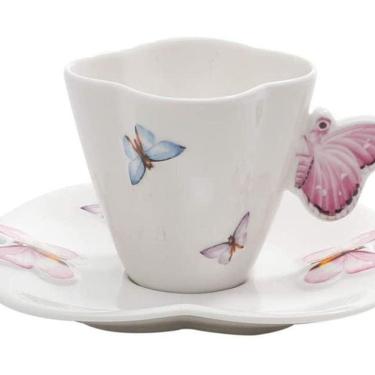 Imagem de Kit 6 Xícaras Café Porcelana Pires Borboletas 100Ml Wolff