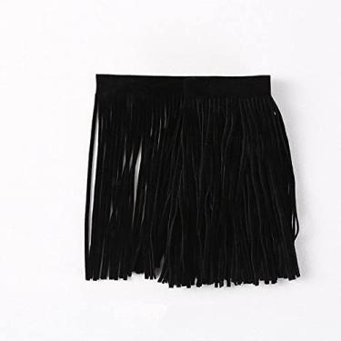 Imagem de Meetee 2 metros 15 cm x 3 mm couro camurça borla renda engrossar fita para bolsa bagagem acessórios de vestuário manual decoração diy, preto, camurça, 3 mm