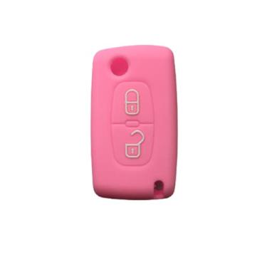 Imagem de CSHU 2 botões Silicone chave do carro capa chaveiro anel chave bolsa, adequado para Citroen C2 C3 C4 C8 Peugeot 308 207 307 3008 5008, rosa
