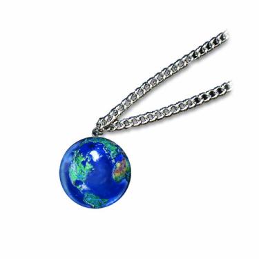 Imagem de Pingente, mármore azul da Terra, continentes naturais da Terra, corrente infinita de aço inoxidável, 1 (22 mm) de diâmetro
