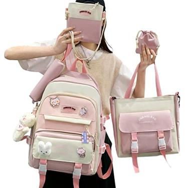 Imagem de Conjunto combo de mochilas fofas kawaii, material de volta às Oxford + kit de mochila de lona para mochila escolar para meninas adolescentes