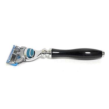 Imagem de 5 Lâmina Compatível Handle preto clássico dos homens de GBS Navalha 5.5" Tip Chrome Alto Wet barbear Experiência emparelhar com o seu pincel Favorita e sabão de barbear / Creme para Premium Resultados 1 Lâmina Incluiu