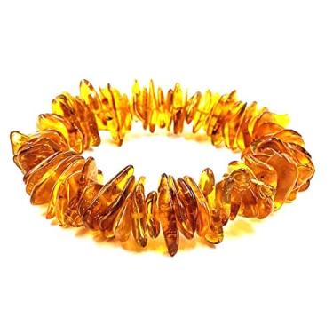Imagem de Pulseira âmbar natural com elástico 18 cm – 100% contas de âmbar báltico – pulseiras âmbar – contas de âmbar cru – pulseira, tamanho único, âmbar, âmbar