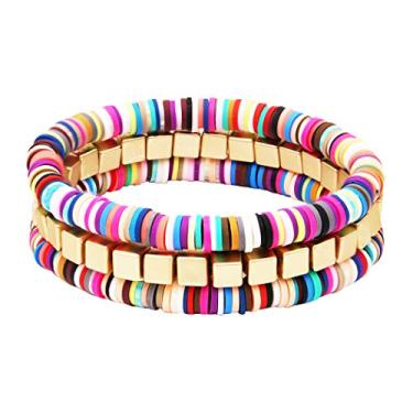Imagem de Rosemarie & Jubalee Conjunto de 3 pulseiras elásticas femininas coloridas e caprichosas de borracha, arco-íris e quimioterapia