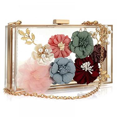 Imagem de Gets Bolsas e bolsas femininas de couro PU com contas florais para casamento, bolsa transversal transparente, Transparente., One Size