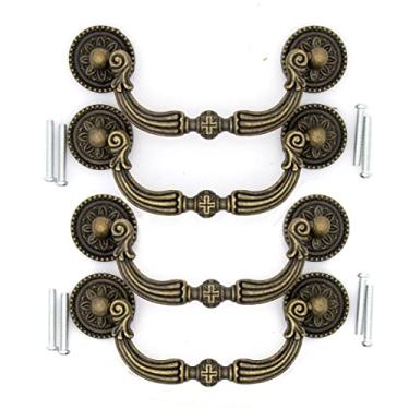 Imagem de 4 peças puxador de fivela de latão antigo vintage para cômoda, gaveta de madeira, armário de armário, tamanho grande, comprimento total 12,2 cm e altura 4,2 cm (4,2 cm)