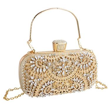 Imagem de Bolsa de ombro feminina dourada para noite, clutch de casamento com diamante, bolsa tiracolo com cristal, bolsa de mão formal de lantejoulas com strass para festas, noivas, formaturas