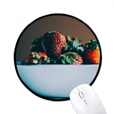 Imagem de DIYthinker Tapete de mouse com foto de frutas fotografifiosas frescas de morango para mesa de escritório tapete redondo para computador