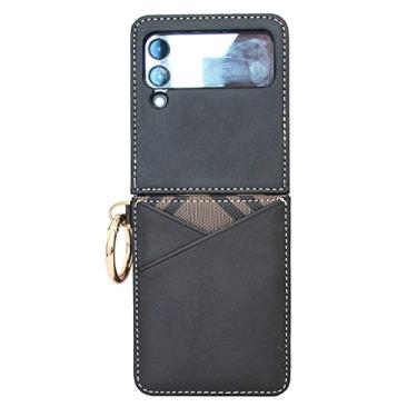 Imagem de Capa de couro de anel de luxo para Samsung Galaxy Z Flip 4 3 5G Flip4 Flip3 Capas elegantes para celular, pretas, para Samsung Flip4