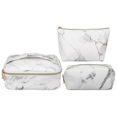 Imagem de Bolsa de cosméticos, estampa de mármore, estojo de maquiagem grande, impermeável, resistente a arranhões, couro PU para joias para viagens
