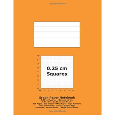 Imagem de Caderno de papel gráfico: quadrados de 0,25 cm - 8,5" x 11" - 21,59 cm x 27,94 cm - 400 páginas - 200 folhas - papel branco - números de página - índice - capa laranja brilhante