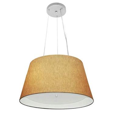Imagem de Lustre Pendente Cone Cúpula Duplo Tecido 21/40x30 cm, Vivare Iluminação, Pendente4119 LPBR, Palha/Branco, Médio