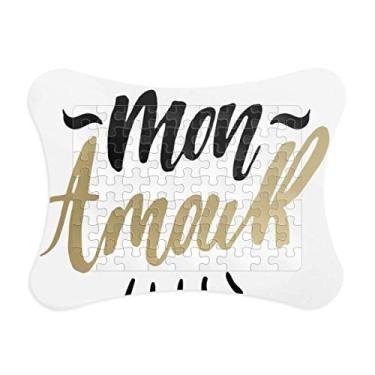 Imagem de Mon Amour My Love Moldura de quebra-cabeça estilo citação de papel para casa