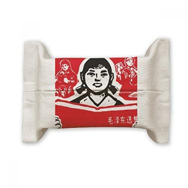 Imagem de Porta-capa de papel para lenços faciais Girl Book Red Chinese Revolution saco de linho de algodão