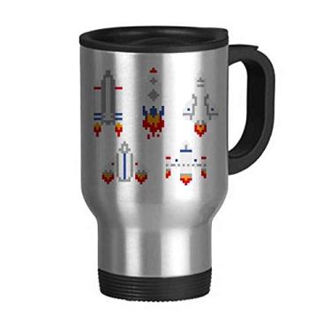 Imagem de Caneca de viagem Space Ship Rocket Astronomy Pixel com tampa flip em aço inoxidável copo de carro copo térmico