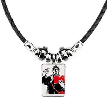 Imagem de DIYthinker Red Book Mochila chapéu estudo China Colar vermelho joia Torque pingente de corda de couro