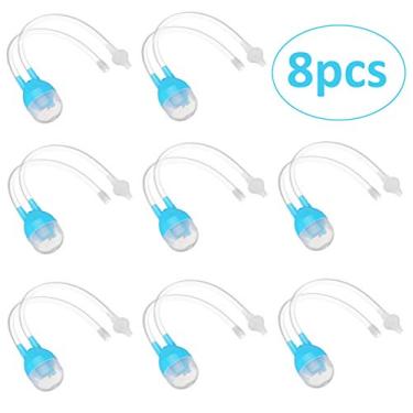 Imagem de 8 peças de aspirador nasal para bebês, limpador de nariz e aspirador de focinho para bebês e adultos, fácil alívio de muco e congestionamento (azul)
