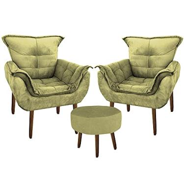 Imagem de KIT 02 Poltrona Decorativa Perola + Puff Redondo Amarelo - Moveis Aguias