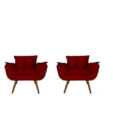 Imagem de Conjunto 2 Poltronas Decorativa Estofada Para Salão de Beleza Opala Suede Vermelho - LM DECOR