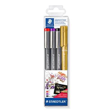 Imagem de STAEDTLER Canetas 308 SWP3P Pigment Liner Fineliner e Marcador Metálico Livre - Cores sortidas (pacote com 4)