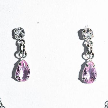 Imagem de Brinco Gota Facetada Zircônia Quartzo Rosa Garra Prata 925
