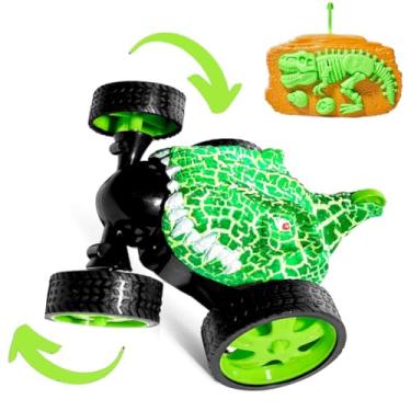 Imagem de Carro Maluco Dino Gira 360º Recarregável de Controle com Luz Carrinho Dinossauro de Controle Remoto Infantil Super Manobras