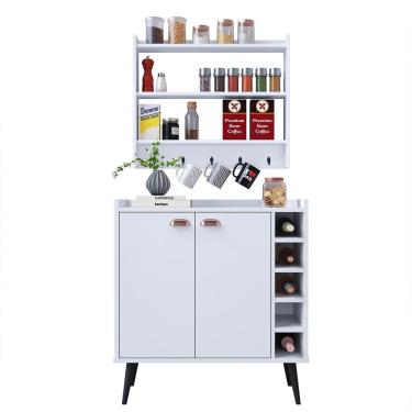 Imagem de Kit Aparador Buffet Madero Barzinho Sala Jantar Armário Suspenso Amélia Ganchos Organizadores Cozinha - Branco - RPM Móveis
