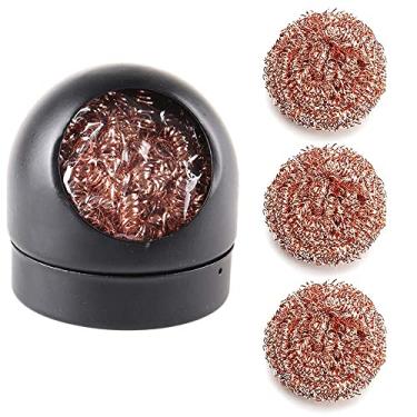 Imagem de Limpador de ponta de ferro de solda, suporte de ponta de ferro de solda e fio de latão encaracolado com 4 fios de limpeza de ponta de ferro de solda e 1 suporte para limpeza de pontas de ferro de solda e pontas de ferro de solda.