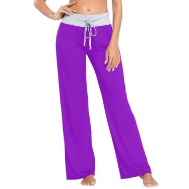 Imagem de CHIFIGNO Calça de pijama feminina confortável casual para ioga, calça de moletom com cordão, Violeta escuro, M