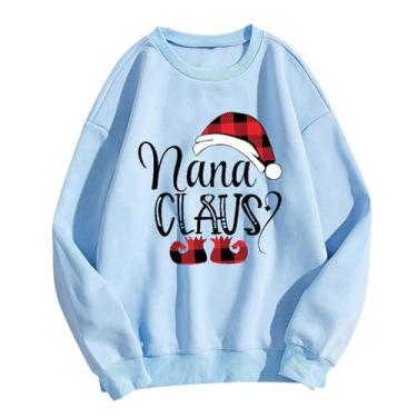 Imagem de SHOPESSA Camisa de férias de Natal para mulheres moletom com ombro caído Papai Noel estampado pulôver véspera de ano novo, Roupas femininas Sky Blue Festival, GG