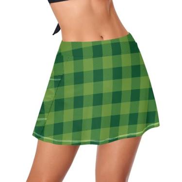 Imagem de Saia de natação feminina xadrez creme cintura alta calcinha de natação para mulheres roupa de banho saia saia de banho cuecas embutidas, Búfalo verde, M