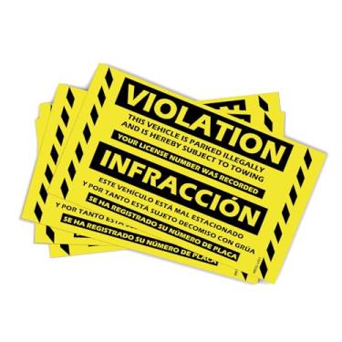 Imagem de Adesivos de violação de estacionamento em espanhol bilíngue, sem estacionamento, sem estacionamento/difícil de remover, adesivo permanente muito aderente (pacote com 50) 20,32 cm x 12,7..., Amarelo, 8Wx5L