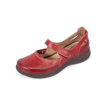 Imagem de Sapato Sapatilha Boneca Conforto em Couro Estilo Retrô Serella 7087 (37, Vermelho)