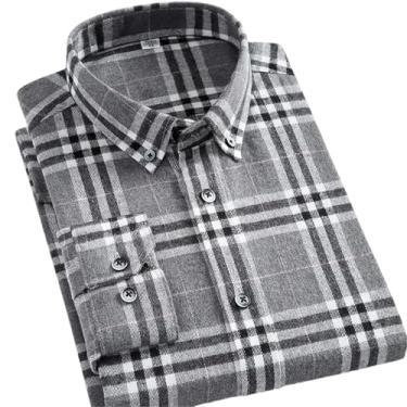 Imagem de ZMIN Camisetas casuais primavera outono roupas masculinas manga longa xadrez camisa masculina xadrez camisa masculina manga longa, Malha cinza claro, GG