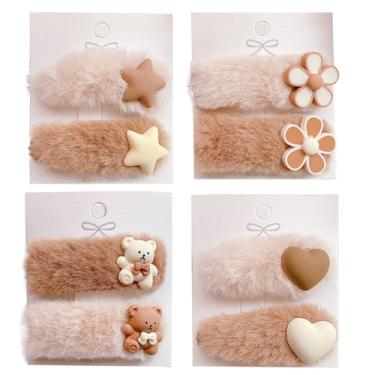 Imagem de Chewtoyo Grampo de cabelo fofo fofo com 8 peças, acessórios para cabelo, bege e marrom