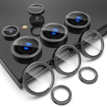 Imagem de SQMCase Design para Galaxy S24 Ultra anel protetor de lente de câmera, proteção de capa de câmera de vidro temperado 9H, capa de anel de lente de liga de alumínio individual para Samsung Galaxy S24