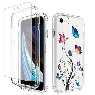 Imagem de Vavies Capa para iPhone SE 2022/SE 3 2022/SE 2020/iPhone 7/iPhone 8 com protetor de tela de vidro temperado, capa de telefone transparente com proteção floral para iPhone 7/8 (árvore borboleta)