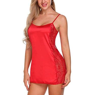 Imagem de N/X Camisola de renda sexy lingerie tamanhos grandes camisa de mulher roupa de dormir de cetim roupa de dormir mini vestido correia de esparguete disfarces de porno sexy, 4, G
