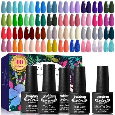 Imagem de JEWHITENY 45 Pcs Gel Nail Polish Kit, Soak off Nail Lamp Gel Polish Starter Kit with 2pcs Glossy & Matte Top Coat and 2pcs Base Coat Gifts for Women