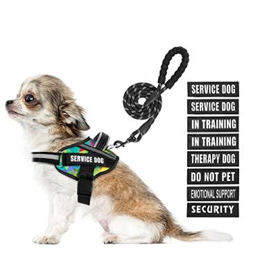 Imagem de Conjunto de peitoral e guia para cães de serviço, animire em adestramento para cães com 8 emblemas para cães, coleira refletiva para cães pequenos, médios, grandes e extragrandes (multicoloridos, PP)