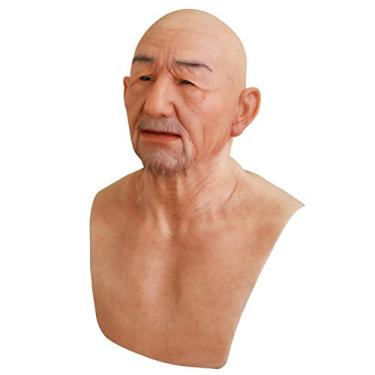 Imagem de Yuewen William Máscara de cabeça de silicone realista do homem velho para cosplay Halloween, Branco marfim, G