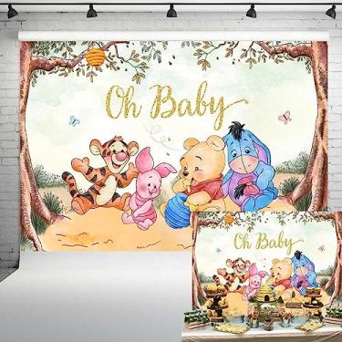 Imagem de Oh Baby Pooh Pano de fundo vintage Urso Pooh Chá de Bebê Fundo Clássico Ursinho e Amigos Decorações de Festa de Aniversário Recém-nascido 2,1 x 1,5 m 174