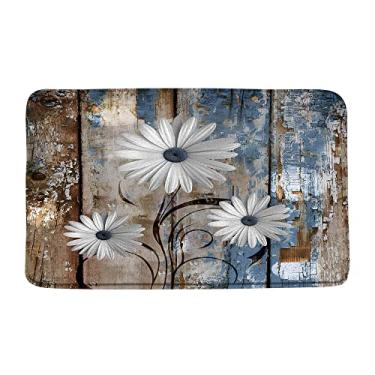 Imagem de Tapete de banheiro floral rústico azul-petróleo margarida citações inspiradoras borboleta celeiro de madeira turquesa azul banheiro microfibra espuma viscoelástica tapete de banheiro capacho cozinha