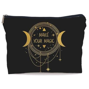 Imagem de Lacosu Bolsa de maquiagem Boho Moon para mulheres, itens de bruxa, presentes de bruxa para mulheres, presentes de artesanato de bruxa, pequena bolsa de cosméticos de maquiagem para bolsa, faça sua