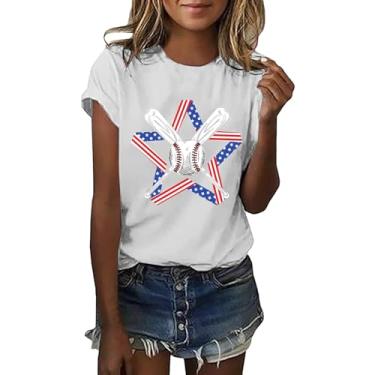 Imagem de Camiseta feminina EUA Memorial Day Outfit Camisetas do Dia da Independência, Branco, M