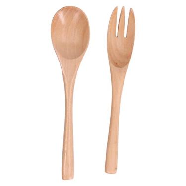 Imagem de HYWHUYANG Conjunto de colher e garfo de madeira de 2 peças, talheres de madeira estilo coreano, conjunto de utensílios reutilizáveis, talheres de cozinha de madeira, talheres de