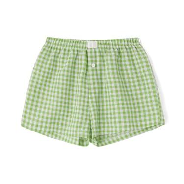 Imagem de Cocoday Short boxer feminino listrado Y2k cintura elástica fofo pijama curto verão solto shorts pijama shorts, D-verde 03, M