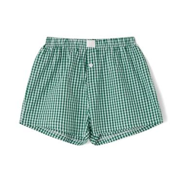 Imagem de Cocoday Short boxer feminino listrado Y2k cintura elástica fofo pijama curto verão solto shorts pijama shorts, D-verde 02, M