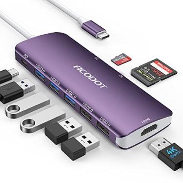 Imagem de USB C Hub, Acodot 9 in 1 USB C to 4K@60HZ HDMI Multiport Adapter, 3 USB 3.0 Ports, SD/TF Card Reader, 100W PD, USB C Hub Multiport Adapter Desigend for MacBook Pro Air HP XPS etc, Purple