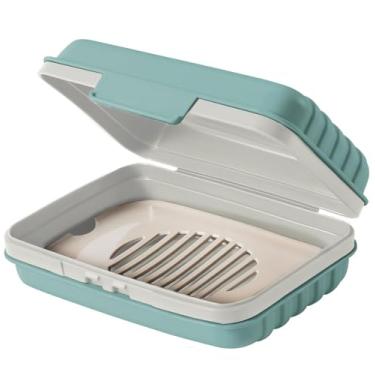 Imagem de Suporte para sabonete de viagem, sabonete em barra, recipiente de viagem, saboneteira portátil, caixa para viagens, camping, caminhadas, academia, banheiro, férias, ao ar livre (azul eneovado)